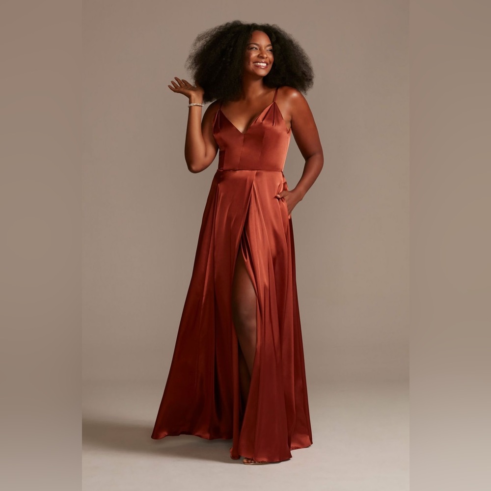 David's Bridal Rust Satin Gown